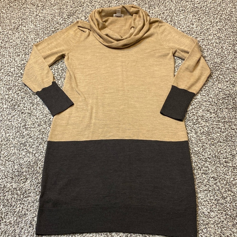 LOFT Tan and Black Cowl Neck Dress